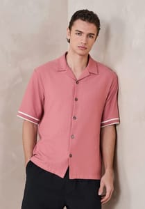 Coral Pink Regular Fit Jersey Textured Short Sleeve Tipped Shirt