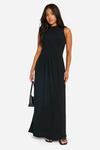Boohoo Petite Crinkle Drop Waist Racer Maxi Dress