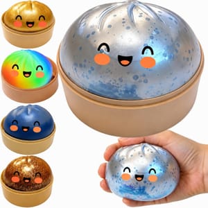 Dumpling Squishy, Glitter Silver Blue Bun