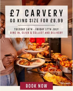 £7 Toby Carvery / £8.99 King Size Inc C&C Tuesday Until Friday