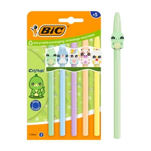BIC Cristal Pastel Figurines Ball Pens, 1.0 Mm Blue, 5-Pack