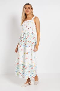 Frill Detail Floral Tiered Printed Poplin Maxi Dress