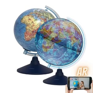 Illuminated AR Educational Globe Cable- LED Light Dual Map iOS App - Blue 21cm