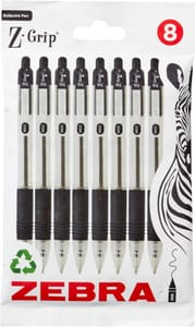 Zebra Pen Z Grip 8 Pack Retractable Black Ballpoint Pens with Pocket Clip