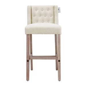 Livingandhome Set of 2 Linen Tufted Bar Stools with Wood Legs