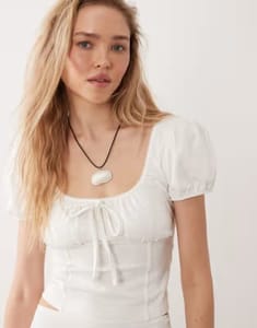 Miss Selfridge Puff Sleeve Milkmaid Top in White