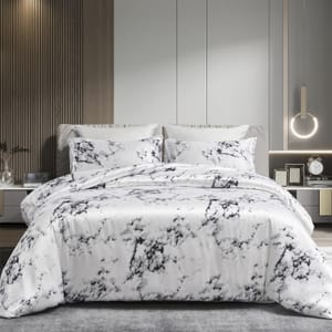 Marble Bed Linen 220 X 240 Cm Satin Black White