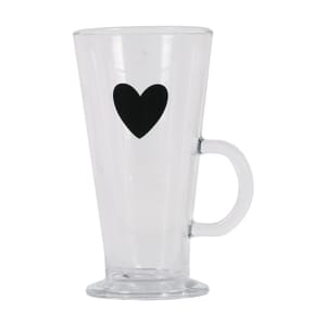 Clear Black Heart Glass Latte Mug