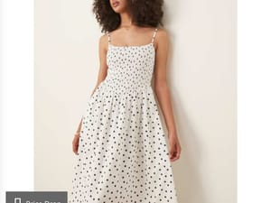 Abercrombie & Fitch Dipped Waist Smocked Poplin Midi Dress in Polka Dot