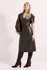 Size 10 Principles Faux Leather Fit & Flare Workwear Dress