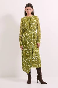 Principles Spot Pleat Neck Drape Midi Dress