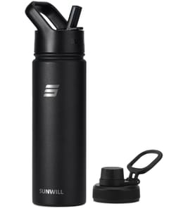 SUNWILL Metal Water Bottle with Straw Stainless Steel, 650ml
