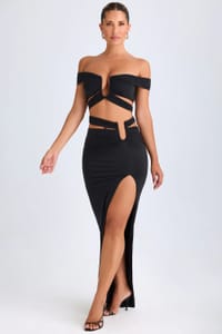 Urara Asymmetric Cut-out Maxi Skirt in Black