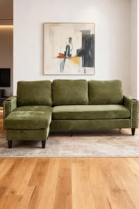 Polyester Upholstered L-Shaped 3-Seater Sectional Sofa with Ottoman