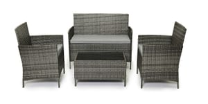 EVRE Grey Rattan Garden Furniture Set, 4-Seater, Indoor/Outdoor, Glass Table