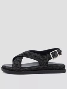 Extra Wide Raffia Footbed Sandal - Black