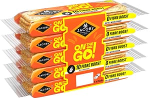 JACOB'S on the Go Fibre Boost Oats & Wholegrain Crackers, 5 X 46 G
