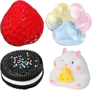 SSKHE 4Pcs Taba Squishy Set,Strawberry + Hamster + Cat Paw + Hamster