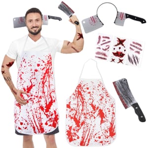 Moiuguli Halloween Men Butcher Apron Costume with Tattoo Stickers