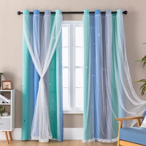 XiDi Nursery Curtains 52x72 with Star Cutouts, Duck Egg Ombre