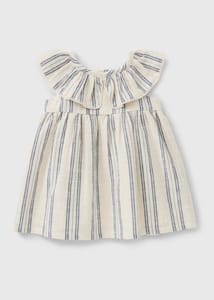 Baby Cream Stripe Frill Neck Dress (Newborn - 23mths)