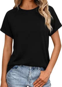 Leversic Women's Short Sleeve Raglan Crew-Neck T-Shirt, Lightweight, Black