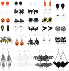 Finrezio 28 Pairs Halloween Earrings Set: Pumpkins, Cats, Spiders
