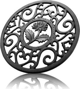 Round Cast Iron Teapot Stand with Peg Feet Black