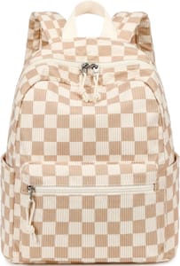 BLUBOON Mini Backpack for Girls and Toddlers, Kawaii, Brown-White Grid