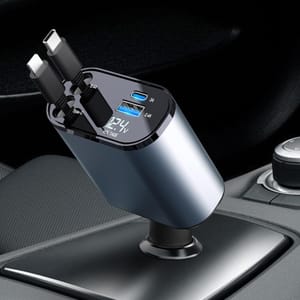 AXFEE Retractable 4-in-1 Car Charger, 2-Port PD/QC 3.0