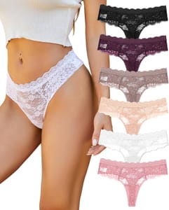 ALL of SHE Lace Thongs for Women Sexy Breathable Lace Thong Panties 6 Pack