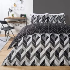 OHS Abstract Chevron Reversible Duvet Cover Set Grey