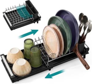 SONGMICS Expandable Dish Drainer with Removable Cutlery Holder