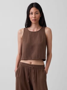 Brown Gauze Racer Shell Vest Top