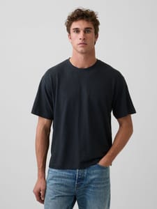 Black Linen-Cotton Oversized Boxy Short Sleeve T-Shirt