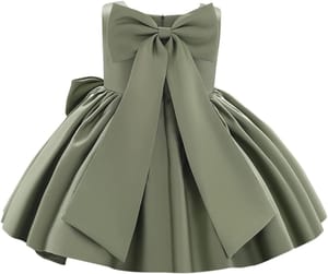 Sage Green Flower Girl Dress, Satin Bowknot, 3-4 Years