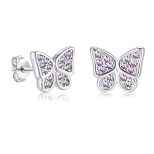 Lynizo Girls' Small 925 Sterling Silver Purple Butterfly Earrings
