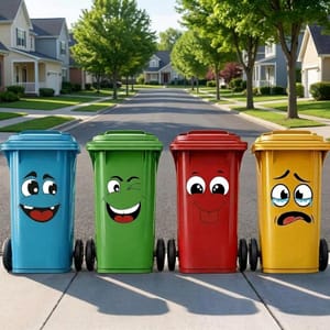 4 Pack Funny Trash Can Stickers, 6.8x8.3 Inches, Cartoon Expressions
