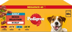 40 x 100g Pedigree Adult Dog Food Pouches Mixed Jelly (£10.59/£9.48 S&S)