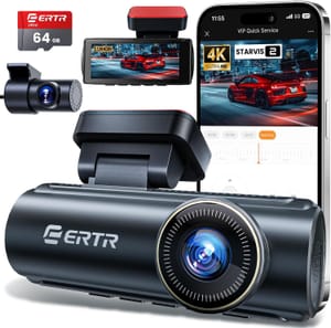 4K Front/Rear Dash Cam with 5GHz WiFi, 64GB SD Card
