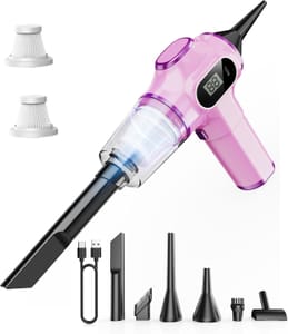 Nikocreos Pink Cordless Car Vacuum with LCD Display and Nozzles