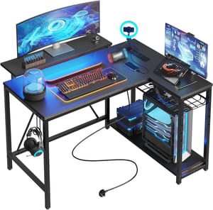 Bestier L-Shaped Desk with RGB LEDs, USB and Power Outlets