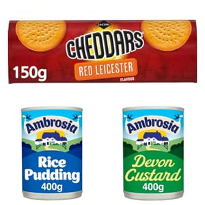 Get Any 10 for £10 - Ambrosia Rice Pudding, Ambrosia Custard, Jacob's Cheddars