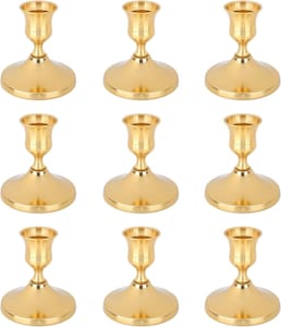 9pcs Vintage Brass Taper Candle Holders Set for Dining Table