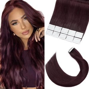 Elailite 40-Piece Tape-in Hair Extensions, Remy Hair, 14in, Wine Red