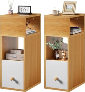 IBUYKE Slim Bedside Table Set of 2, Narrow, Natural