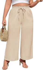 Fashora Linen Trousers Women's Wide-Leg Plus-Size Beige