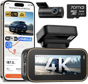 70mai Front/Rear 4K Dash Cam A810 Lite, GPS, WiFi6, Parking