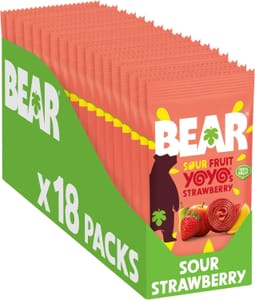 BEAR Super Sour Strawberry & Apple Yoyos Dried Fruit Rolls