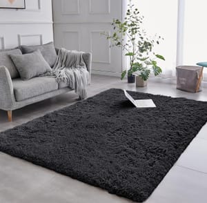 AMEHA Black Shaggy Rug 80x150 Cm Non-Slip Soft